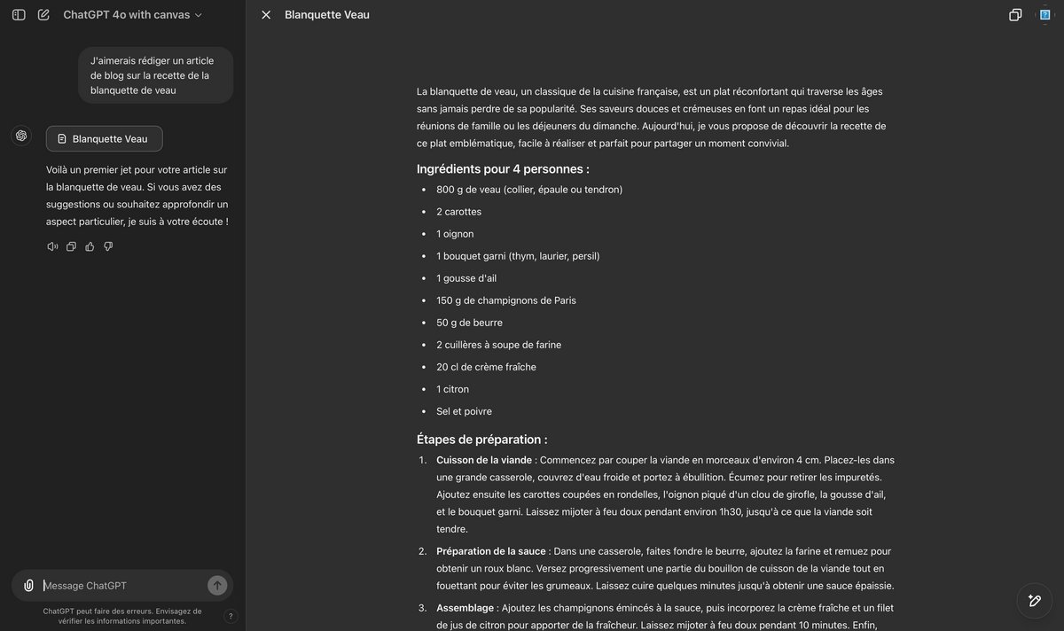 Un Canevas se présente sous la forme d'un double panneau avec un éditeur de texte à droite et un chat à gauche. 