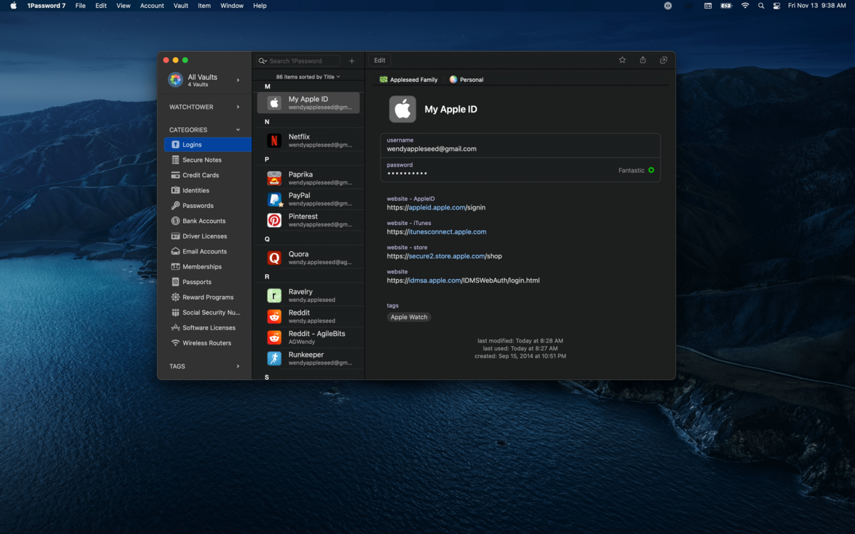 1Password - L'interface de l'application macOS